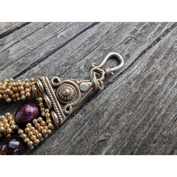 Vintage 22K Gold Vermeil Garnet Bracelet, Gold Over Sterling Gemstone Bracelet - Picture 5 of 10
